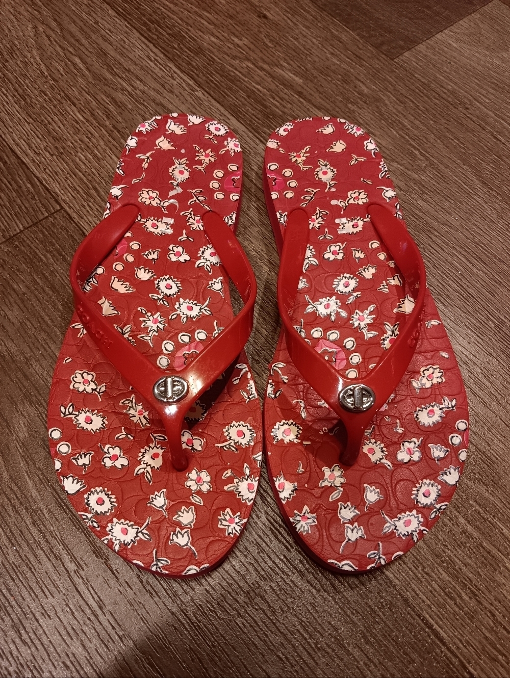 Coach Abbigail Floral Red Turnlock Flip Flops size 7M